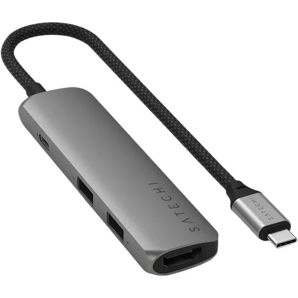 Adaptador Multiport USB-C 4 Em 1 Slim Satechi 4K Cinza Espacial