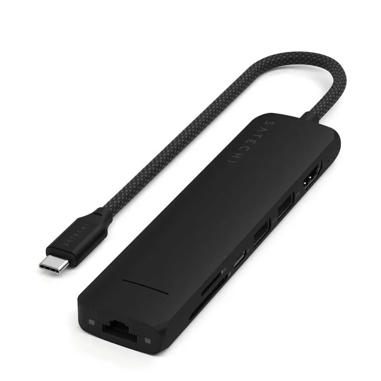 Adaptador Multiportas Satechi USB-C 7 Em 1 Slim com Ethernet Preto