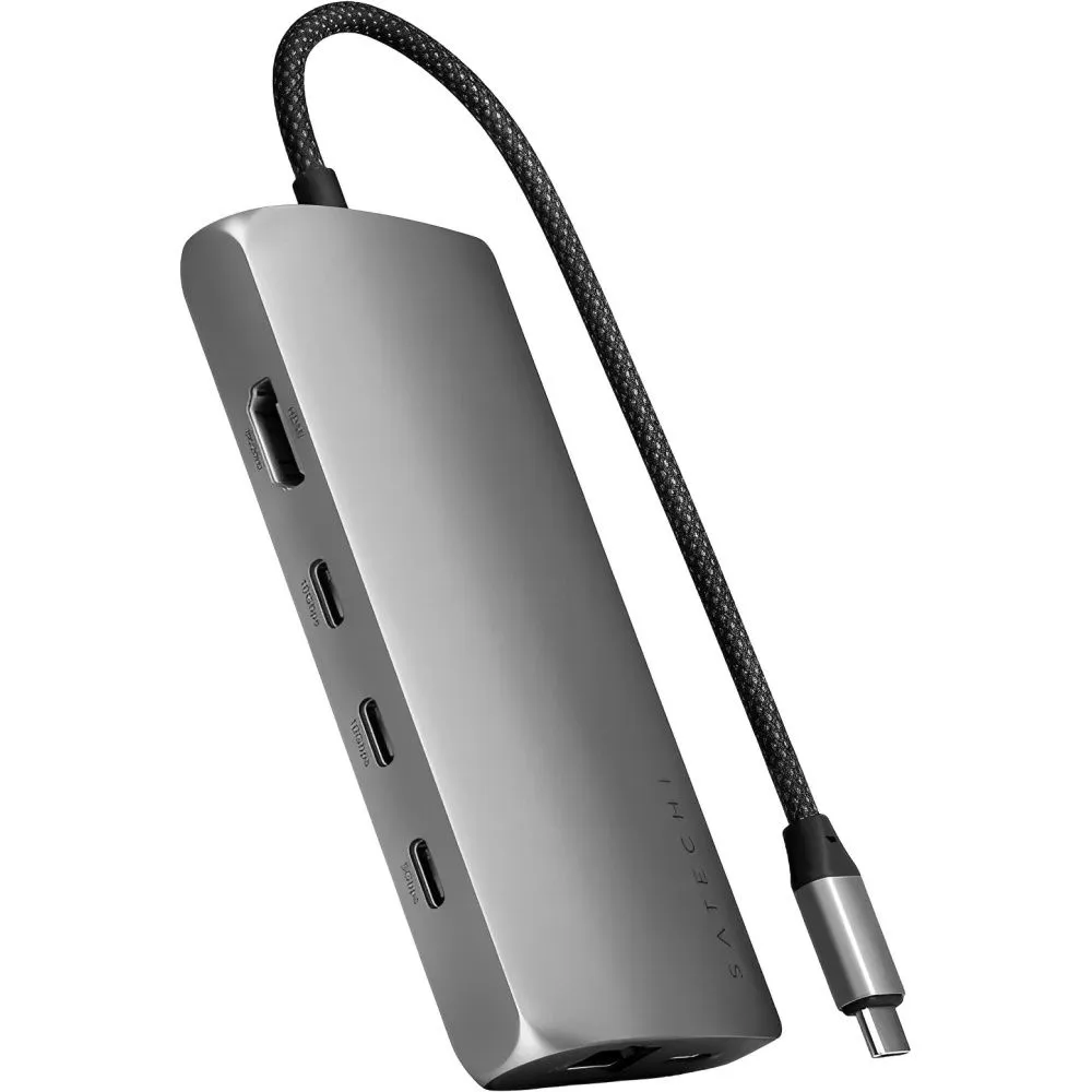 Adaptador Multiconector Satechi St-P8KEM Dmi 8K / USB-C / Ethernet V3 Cinza Espacial