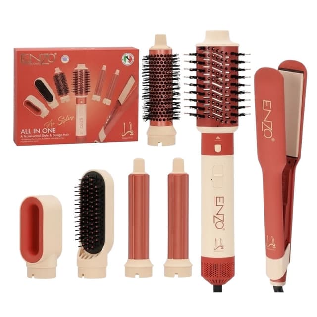 Secador Multiestilizador Enzo 6 Em 1 e Chapinha En-6601 1200W 220V Bege/Vermelho