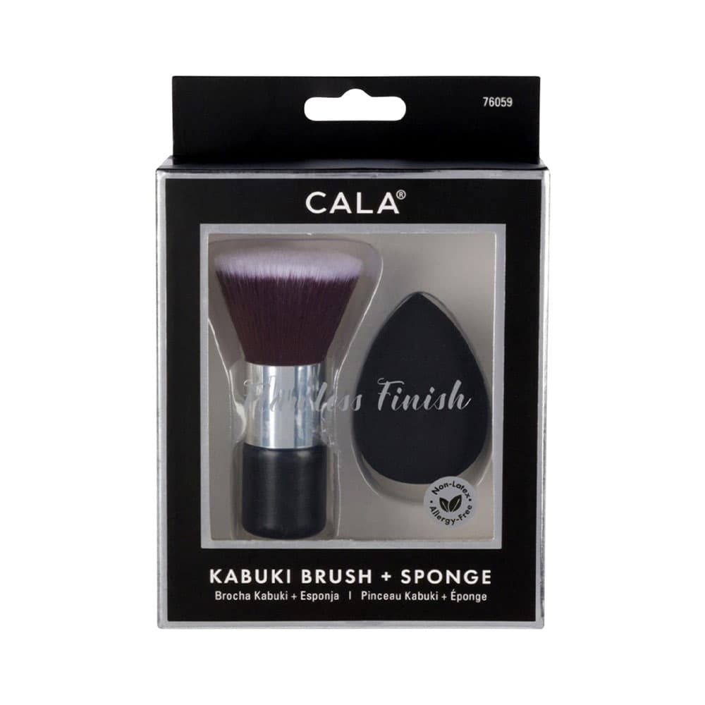 Kit Pincel e Esponja Cala Kabuki Preto 2 Peças