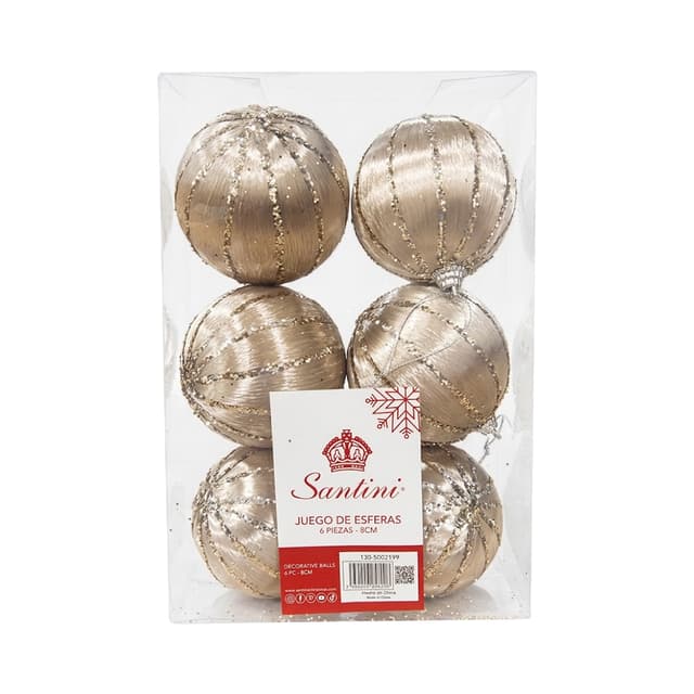 Conjunto de Bolas Decorativas Santini 8CM 6 Peças 130-5002199