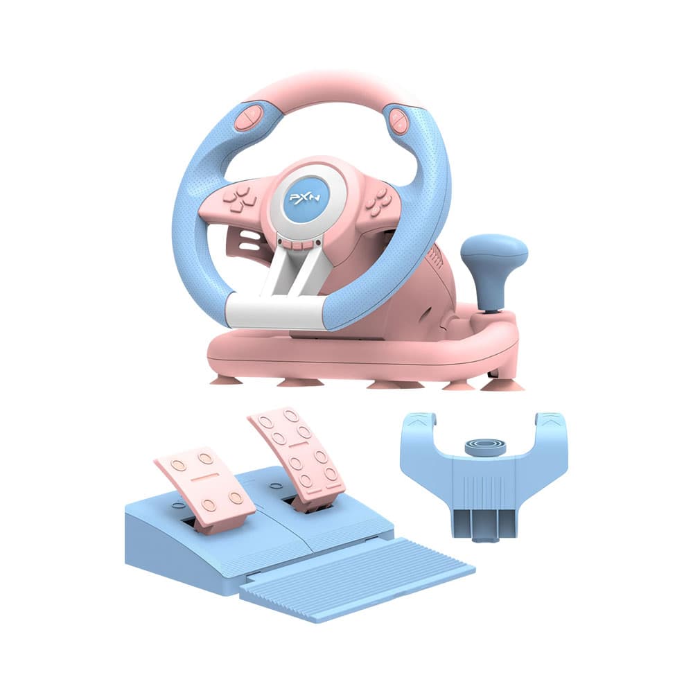 Volante Simulador Pxn V3 Pro com Pedal Azul Rosa