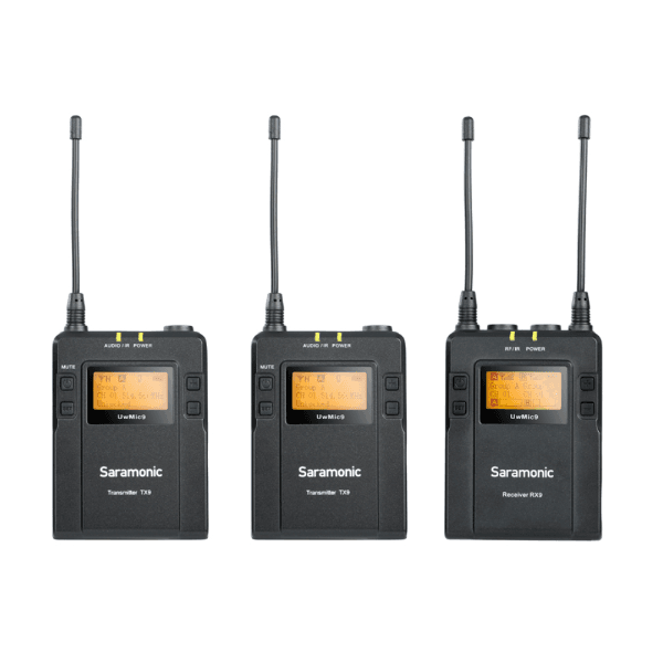 Sistema de microfone de lapela sem fio UHF Saramonic UwMic9 Kit 2 com 2 Transmissor e 1 Receptor - 2TX9 1RX9