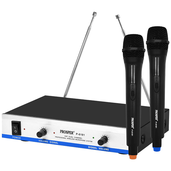 Sistema de Microfone Sem Fio Prosper P-6181 com 2 Microfones 110-220V Preto/Prata