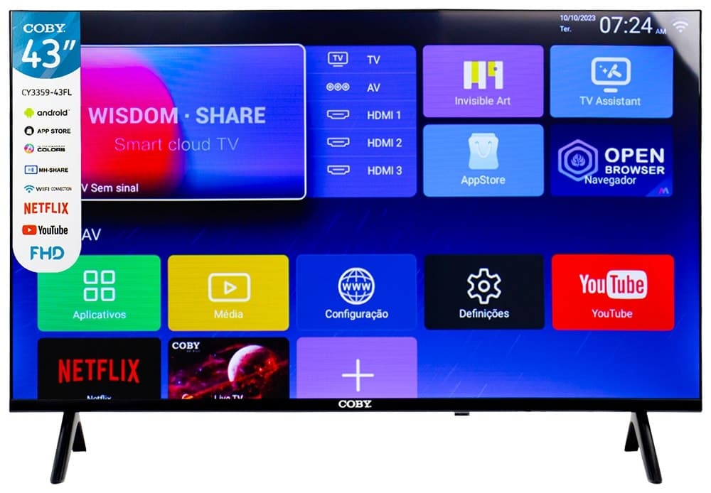 Smart TV Coby 43" Cy3359-43FL Full HD Digital WiFi Android 12