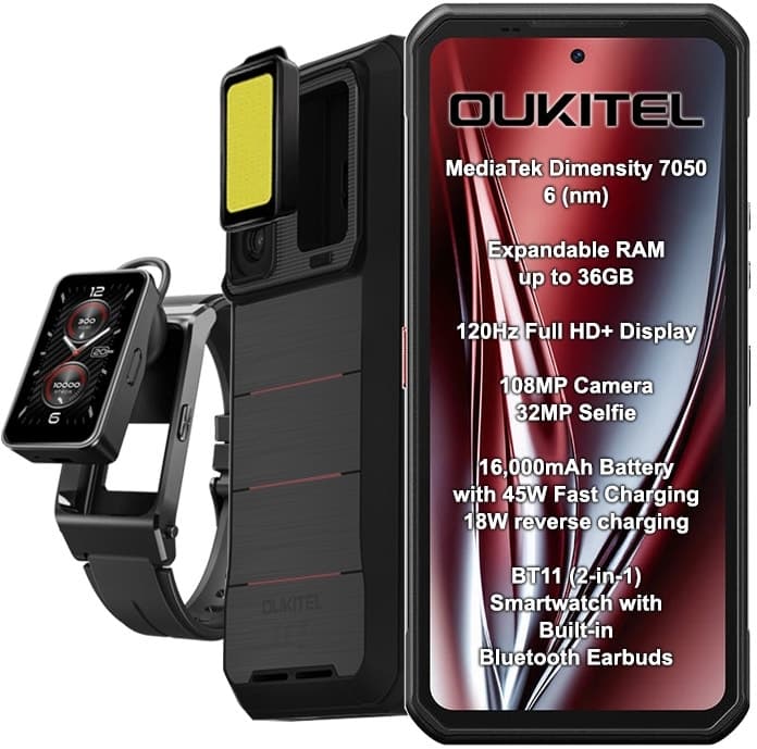 Celular Oukitel Wp300 5G Dual Sim 6.8" 12GB/512GB Preto (Smart Watch BT11 Incluído)