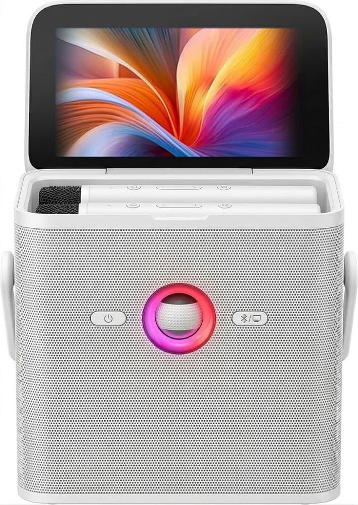 Speaker de Karaokê Joog Shell S3 White 80W Tela 7" 2X Microfones Sem Fio