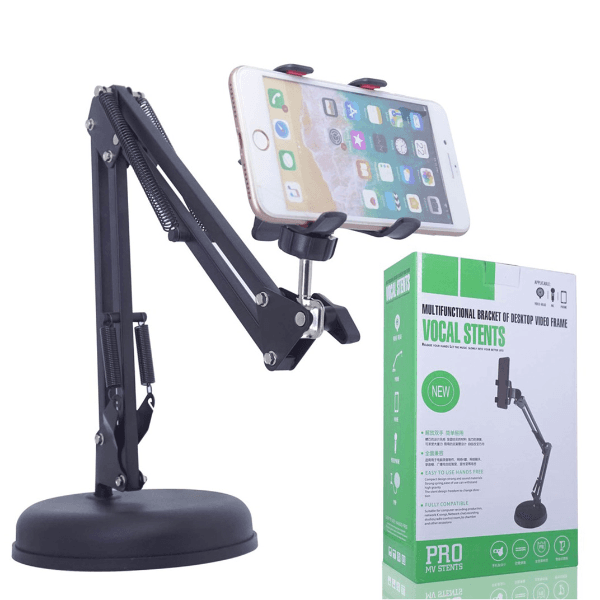 Suporte Multifuncional Raptas para Telefone e Quadro de Vídeo de Mesa Preto