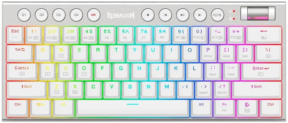 Teclado Gaming Redragon Horus Mini K632W-RGB Branco (Inglês com Fio) Switch Vermelho