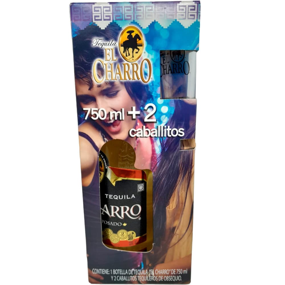 Tequila El Charro Reposado 750ml Pack Vasitos