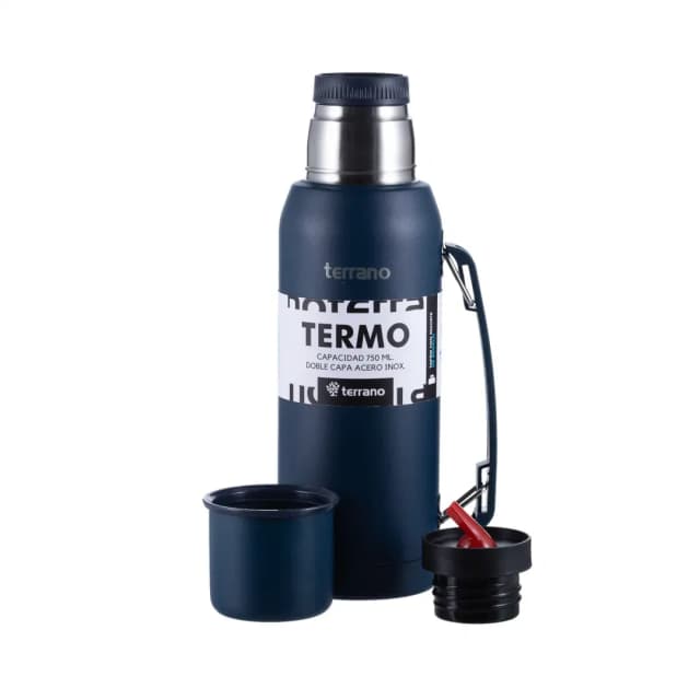 Garrafa Térmica Terrano 1L Manija Movil + Bota Protectora Azul Opaco