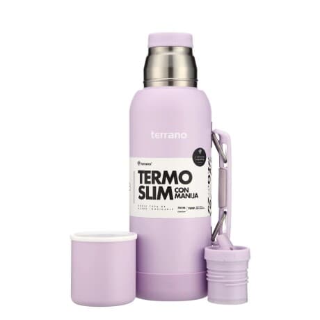 Garrafa Térmica Terrano Acero Inox 750ml C/manija + Bota Prot Lila Pastel