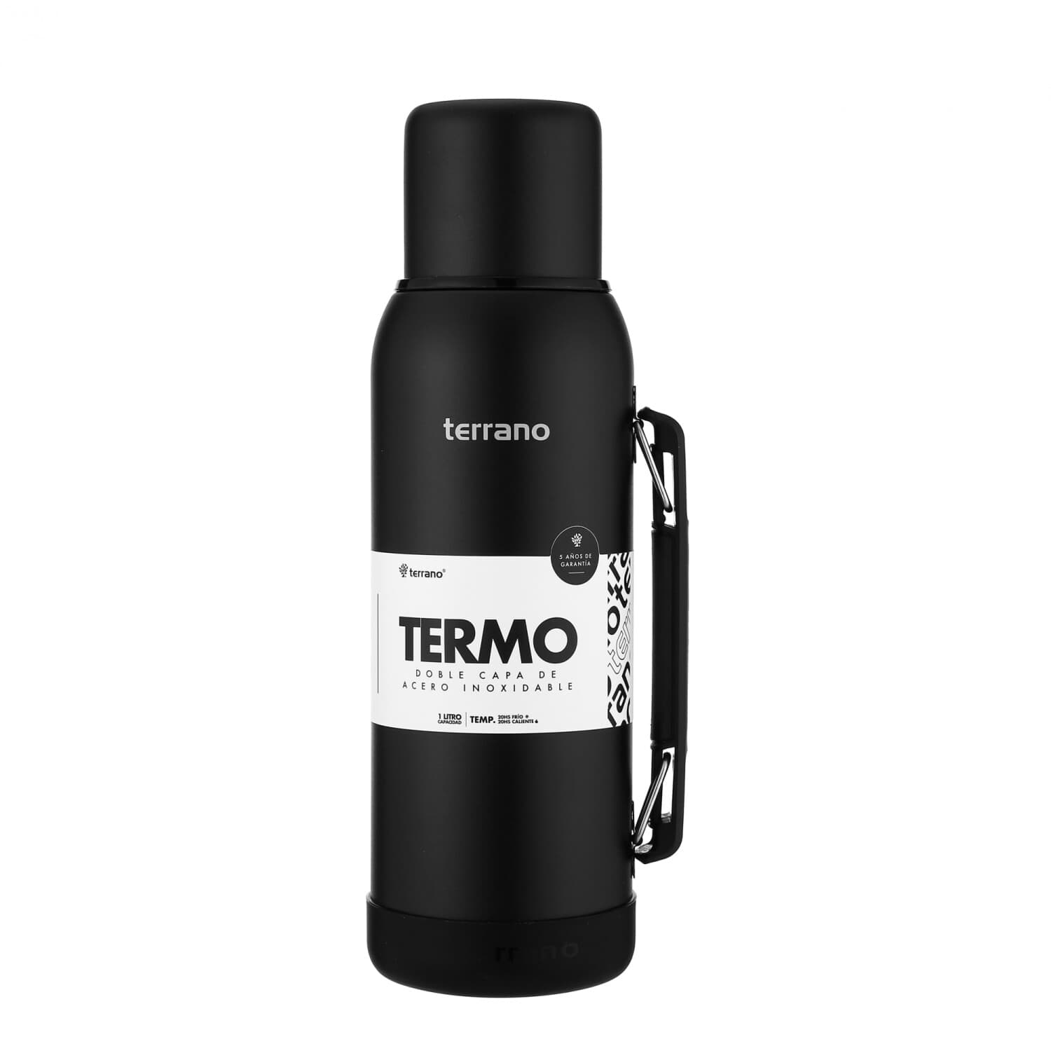 Garrafa Térmica Terrano 750ml C/manija + Bota Prot Negro Opaco