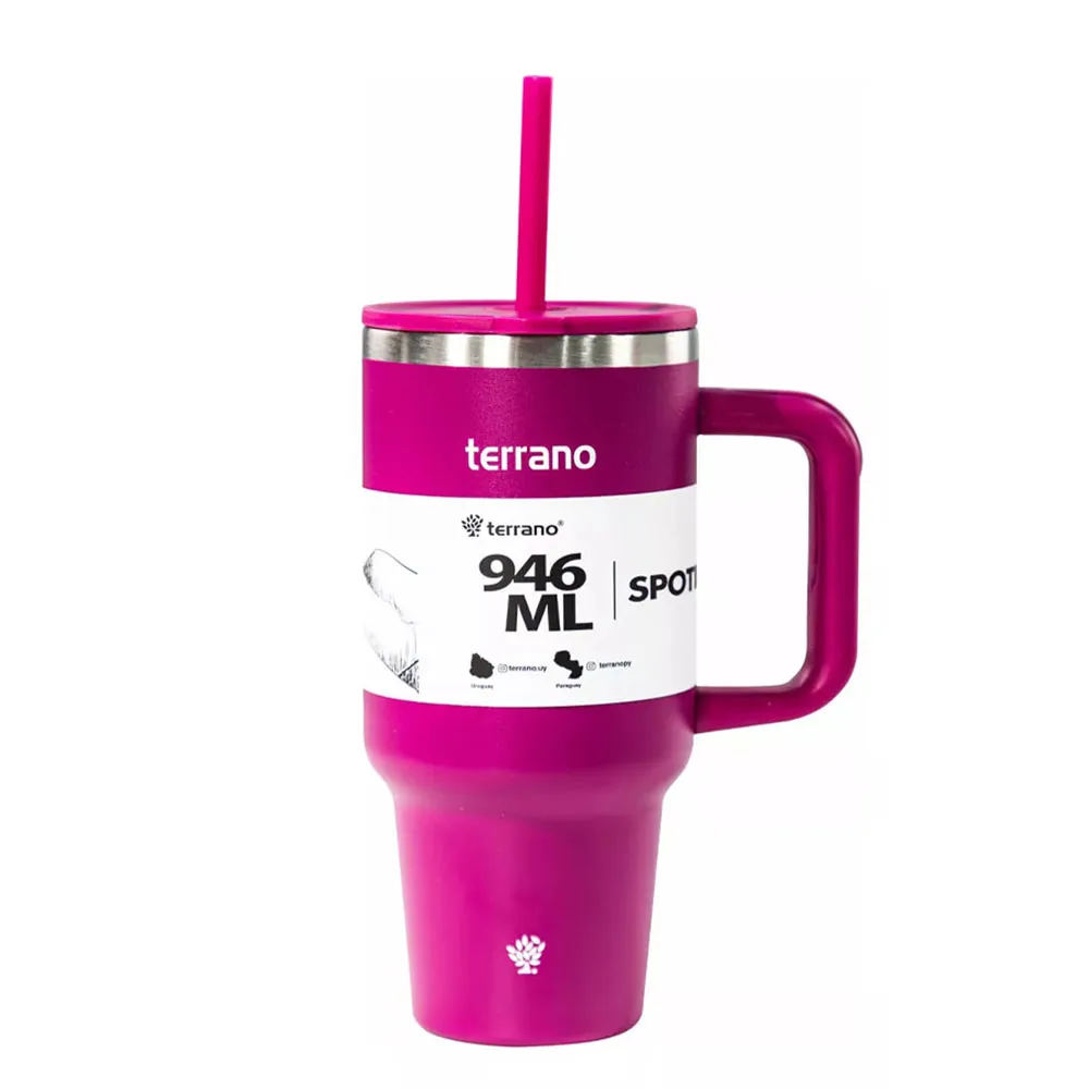 Garrafa Térmica Terrano Spotie Cup C/pajita 946ml Fucsia