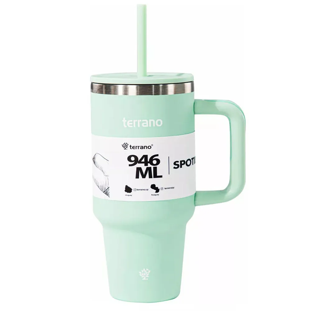 Garrafa Térmica Terrano Spotie Cup C/pajita 946Ml. Verde Agua