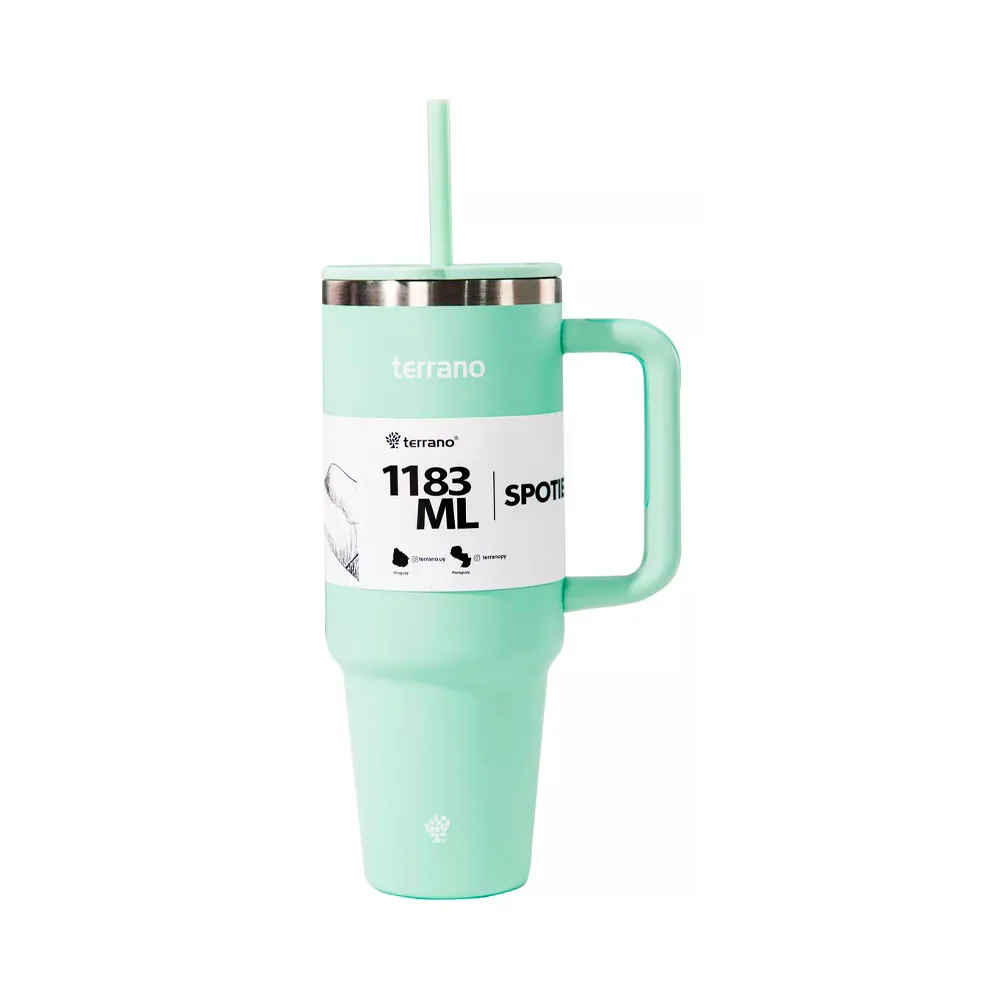 Garrafa Térmica Terrano Vaso Spotie Cup 1.183ml Verde Agua C/pajita