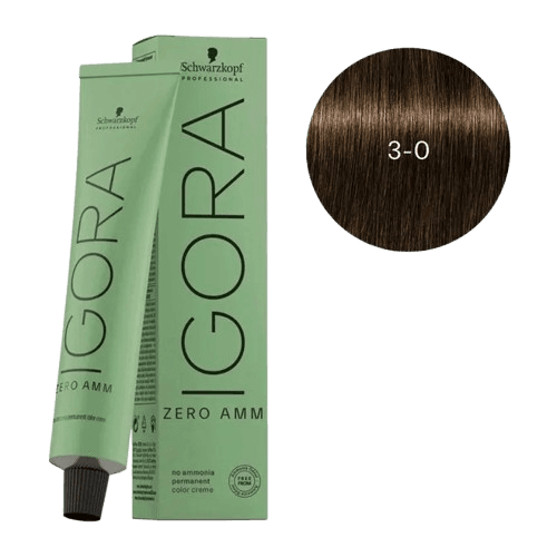 Tinta para Cabelo Schwarzkopf Igora Zero Amm 3-0 60G + Loção 60ml
