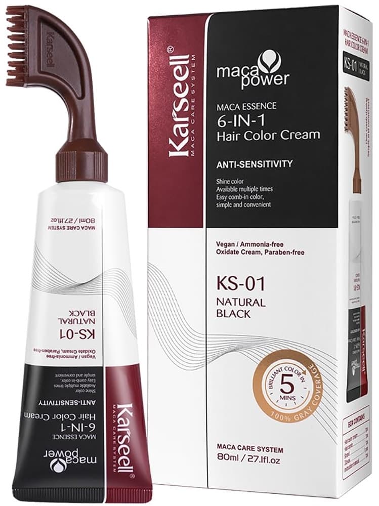 Tintura Capilar Permanente Karseell Maca Essence 6 Em 1 Preto - 80mL