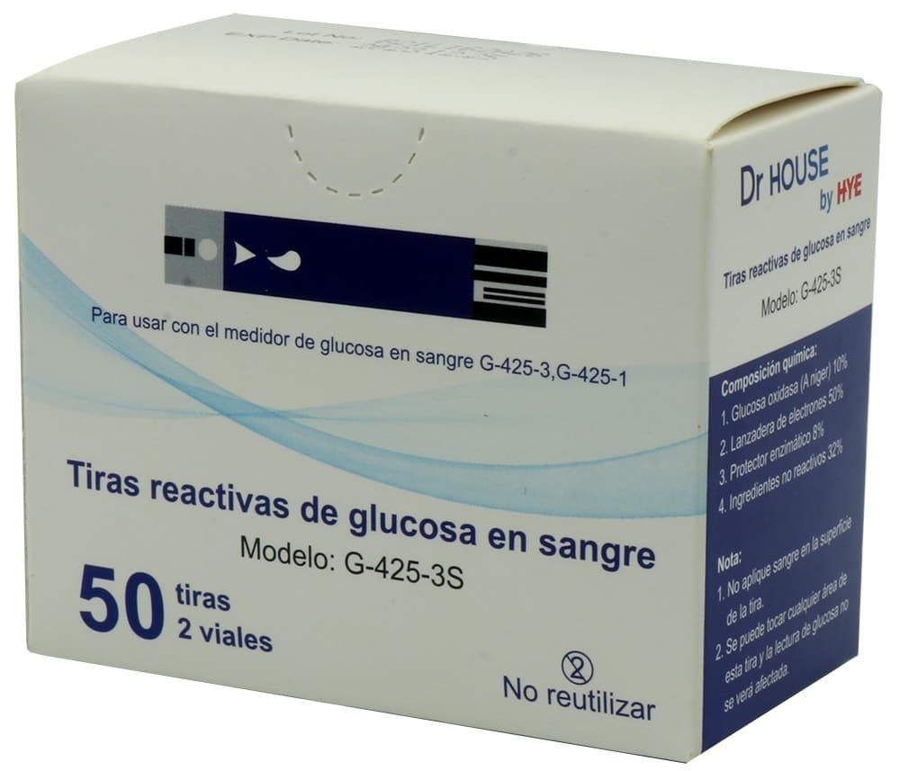 Tiras de Glicose Dr House G-425-3S (2 Frascos 50 Tiras)