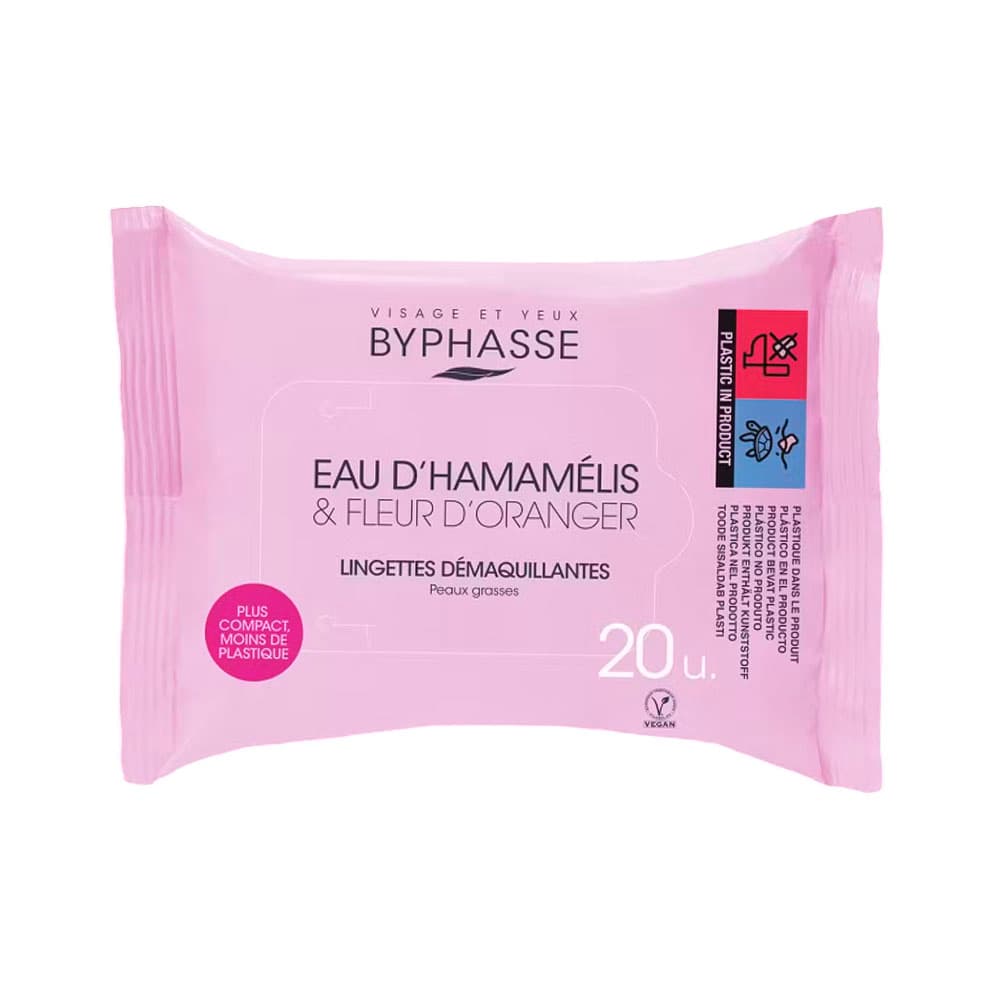 Lenços Demaquilantes Byphasse Água de Hamamélis e Flor de Laranjeira Pele Oleosa 20 Unidades