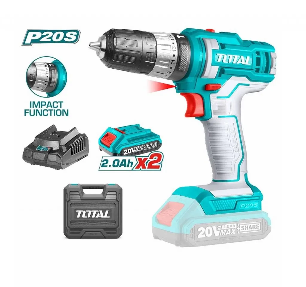 Furadeira Percutor e Parafusadeira Total 20V com 2 Baterias Tidli20558