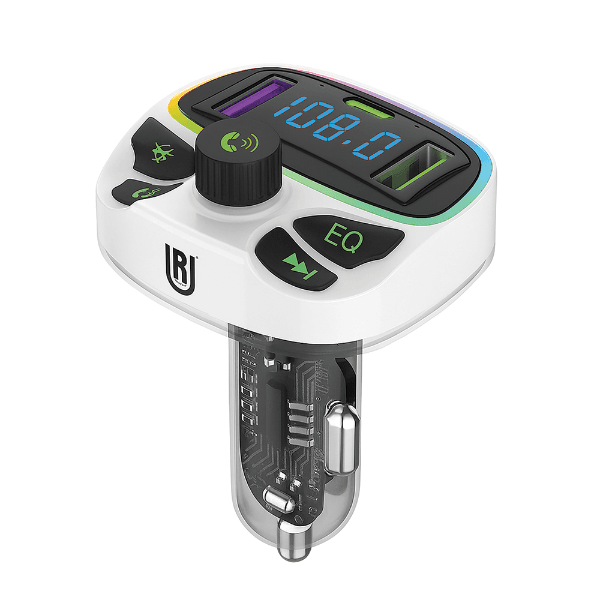 Transmissor Fm para Carro Ur UC-M2Pro 3.1A 30W Bluetooth 2X USB-A USB-C Branco/Transparente