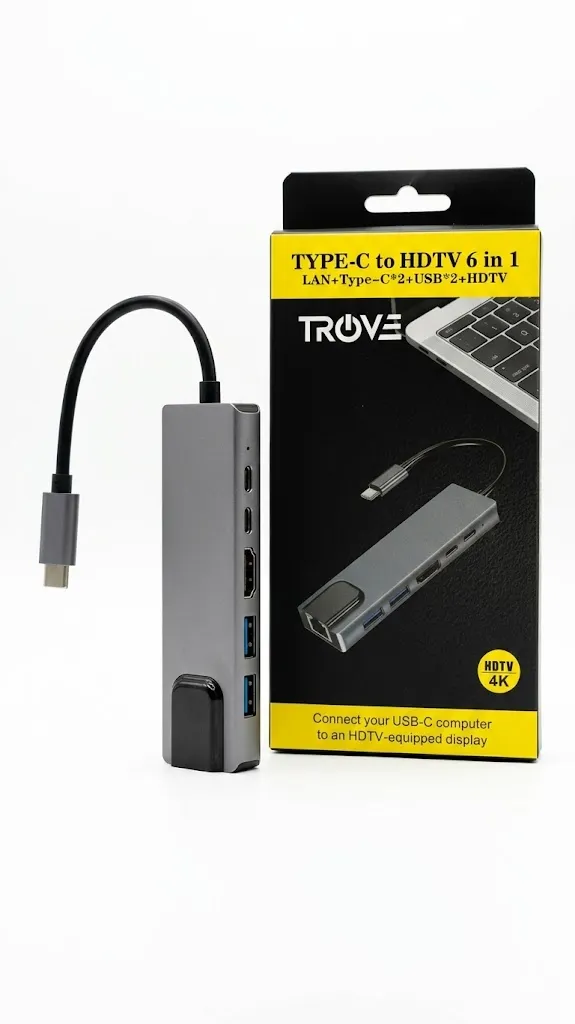 Adaptador Trove Hub USB-C 6 Em 1 USB/USB-C/HDTV/LAN