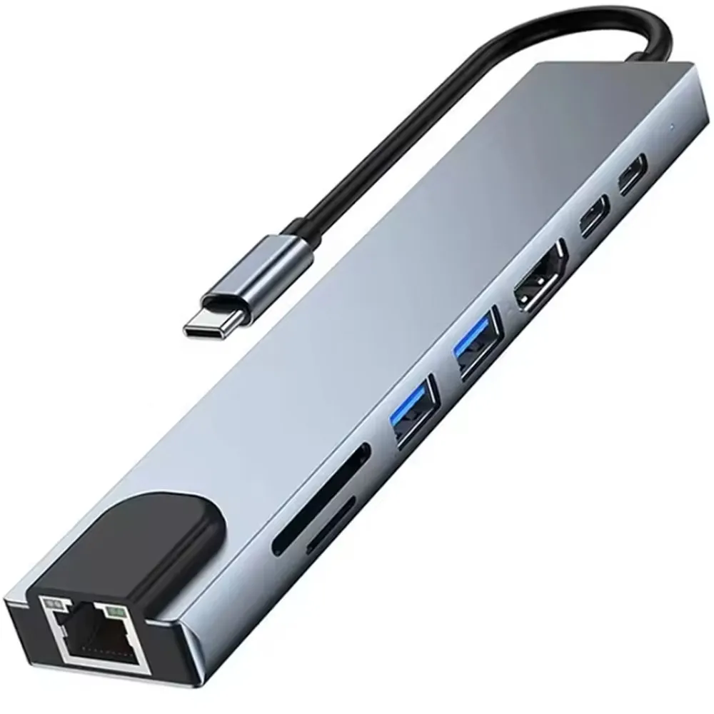 Dock Station Trove Hub USB-C 8Em1 USB/USB-C/HDMI/SD/TF/RJ45 1000MBPS Cinza