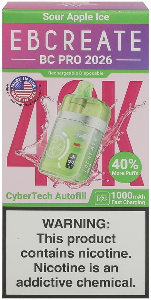 Vape Descartável Elf Bar Eb Create Bc Pro 2026 Sour Apple Ice 40000 Puffs
