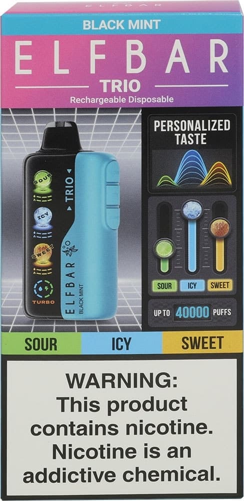 Vape Descartável Elf Bar Trio Black Mint 40000 Puffs
