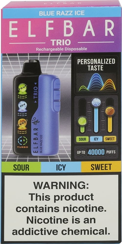 Vape Descartável Elf Bar Trio Blue Razz Ice 40000 Puffs