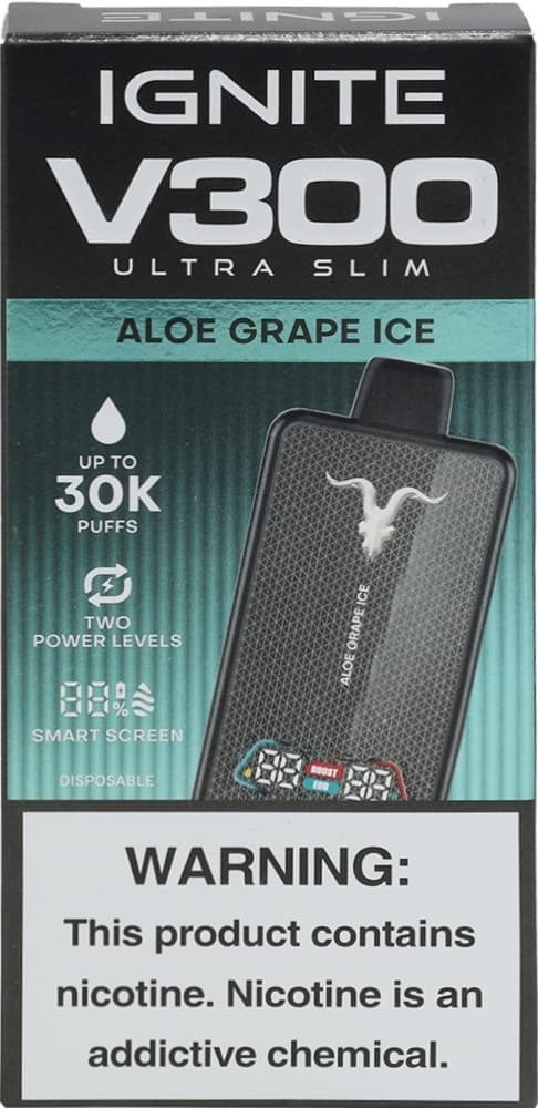Vape Descartável Ignite V300 Ultra Slim Aloe Grape Ice 30000 Puffs