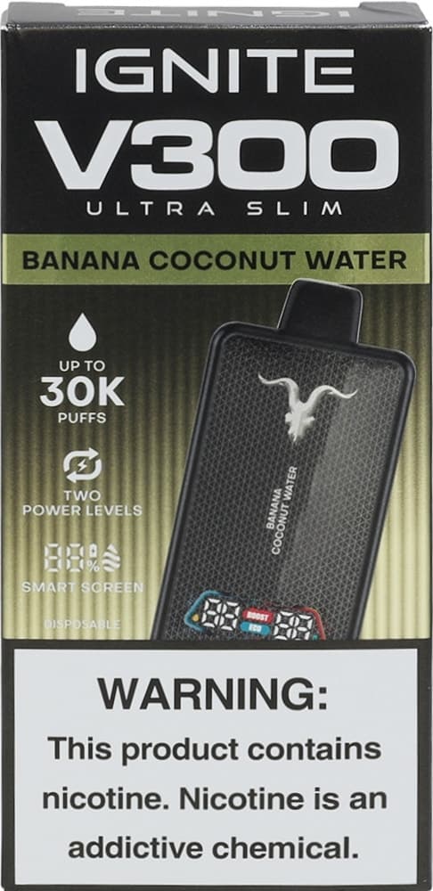 Vape Descartável Ignite V300 Ultra Slim Banana Coconut Water 30000 Puffs