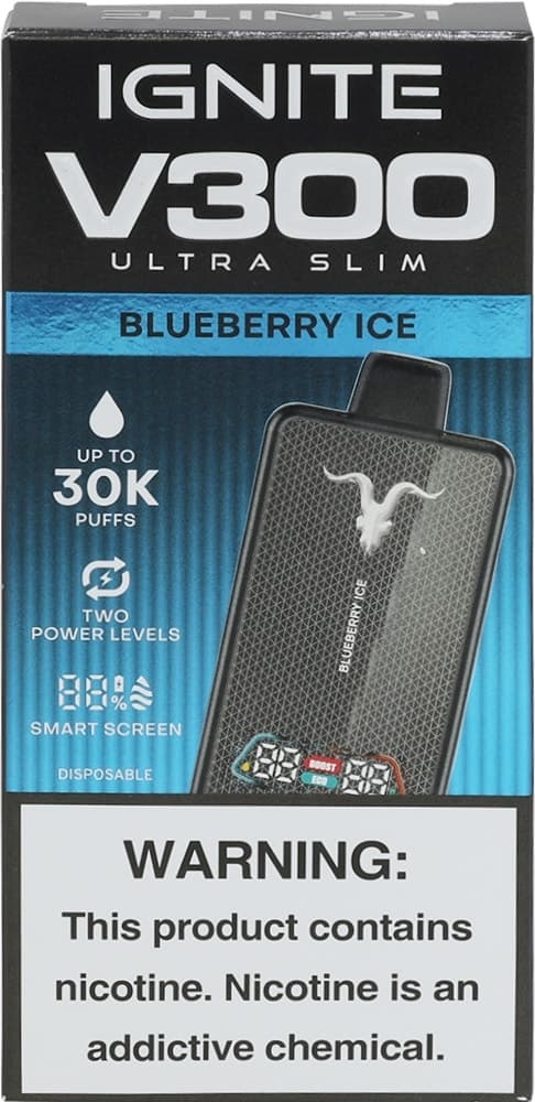 Vape Descartável Ignite V300 Ultra Slim Blueberry Ice 30000 Puffs