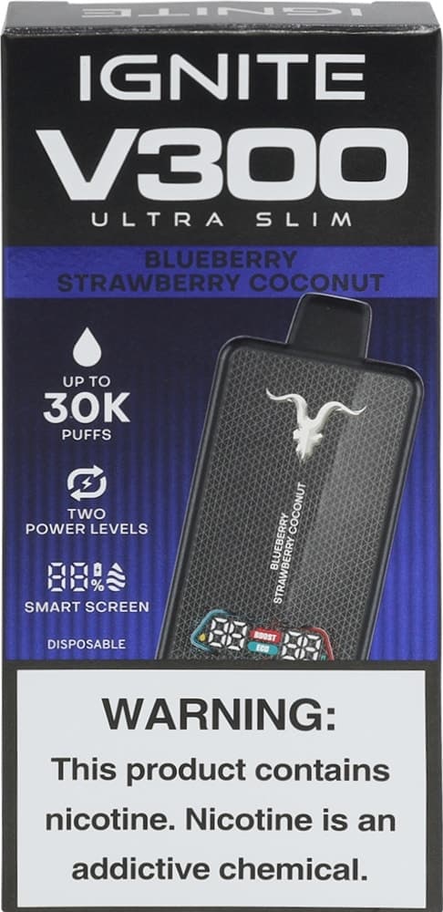 Vape Descartável Ignite V300 Ultra Slim Blueberry Straw Coconut 30000 Puffs