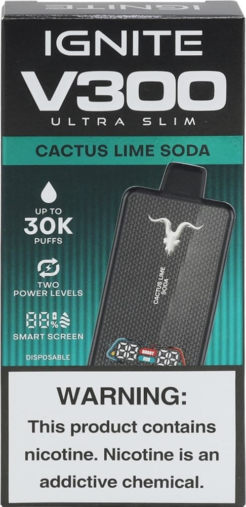 Vape Descartável Ignite V300 Ultra Slim Cactus Lime Soda 30000 Puffs