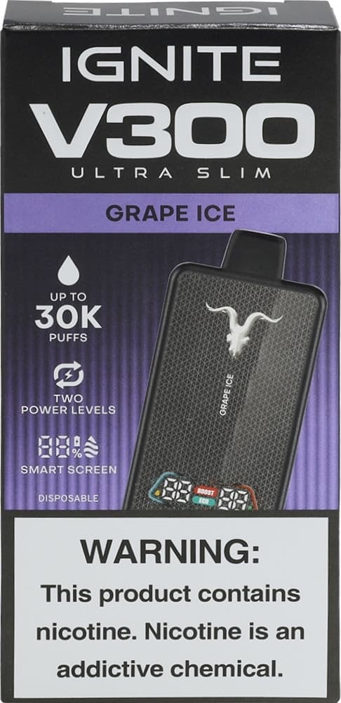Vape Descartável Ignite V300 Ultra Slim Grape Ice 30000 Puffs