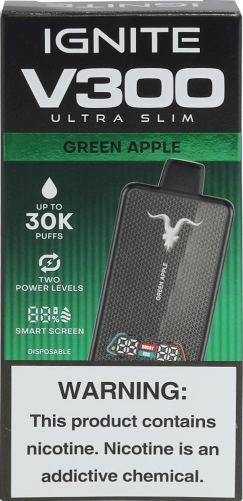 Vape Descartável Ignite V300 Ultra Slim Maçã Verde 30000 Puffs
