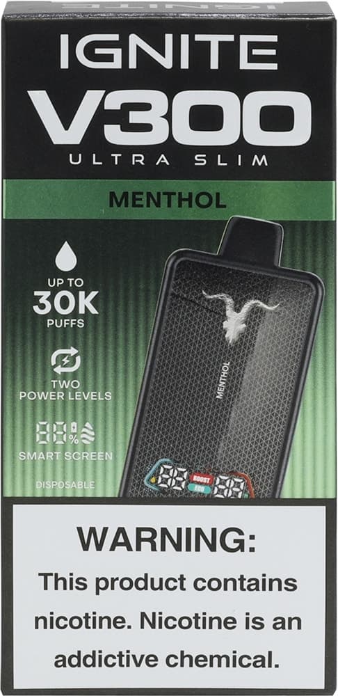 Vape Descartável Ignite V300 Ultra Slim Mentol 30000 Puffs
