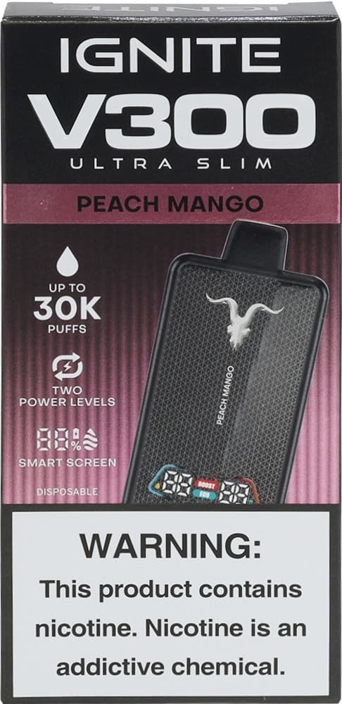 Vape Descartável Ignite V300 Ultra Slim Peach Mango 30000 Puffs