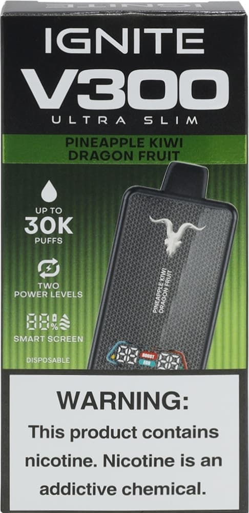 Vape Descartável Ignite V300 Ultra Slim Abacaxi Kiwi Fruta do Dragão 30000 Puffs