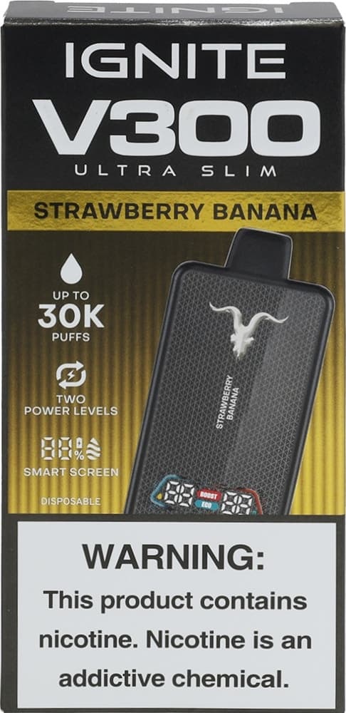 Vape Descartável Ignite V300 Ultra Slim Strawberry Banana 30000 Puffs