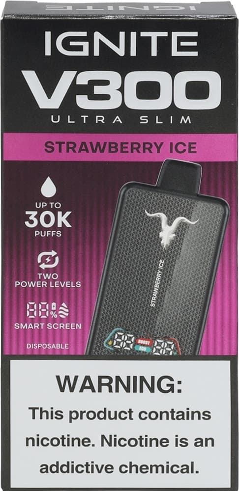 Vape Descartável Ignite V300 Ultra Slim Strawberry Ice 30000 Puffs