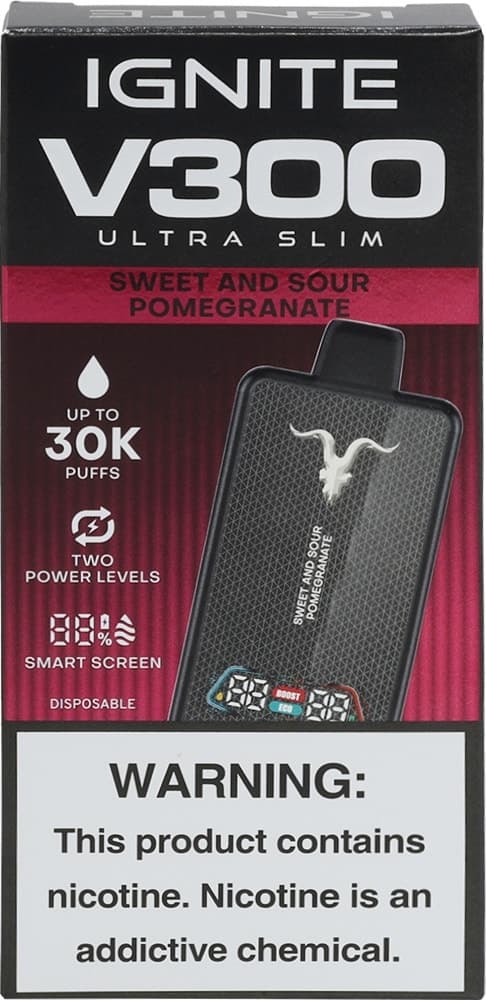 Vape Descartável Ignite V300 Ultra Slim Sweet And Sour Pomegranate 30000 Puffs