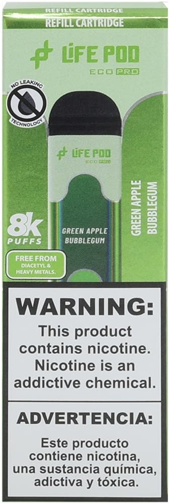 Vape Descartável Life Pod Eco Pro - Green Apple Bubblegum - 8000 Puffs