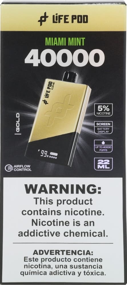 Vape Descartável New Life Pod One Gold - Miami Mint - 40000 Puffs