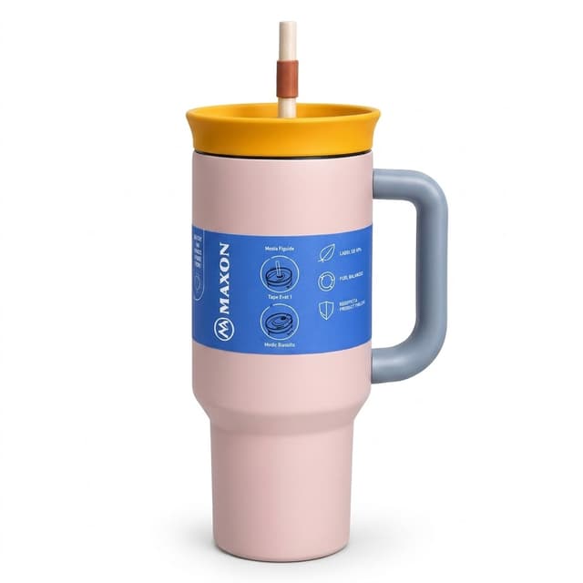 Vaso Térmico Maxon Mx 343 Quencher com Pajita 1200ml Rosa/Amarelo