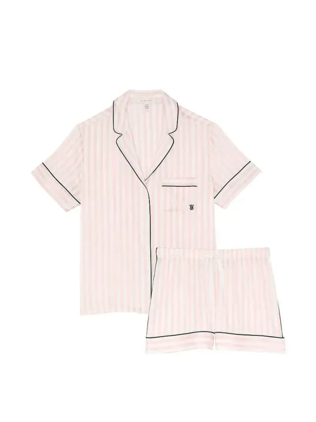 Pijama Victoria's Secret Seda com Short Rosa com Listras Tam. Xl